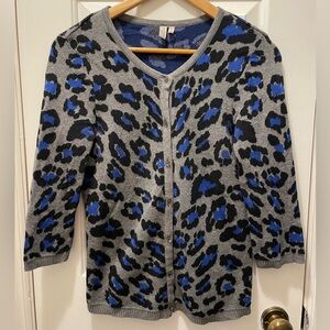 Madison 3/4 Slv Blue and Gray Patterned Cardigan